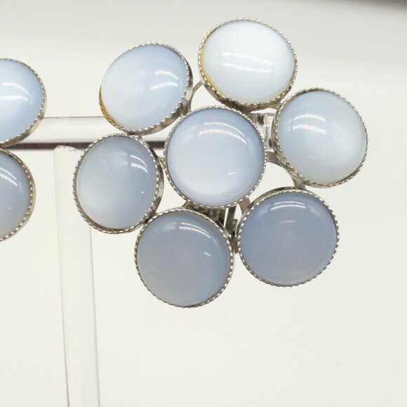 Vintage Moonstone Lucite Moonglow Clip-On Earrings Cluster Silver Tone NOTE - Picture 2 of 13